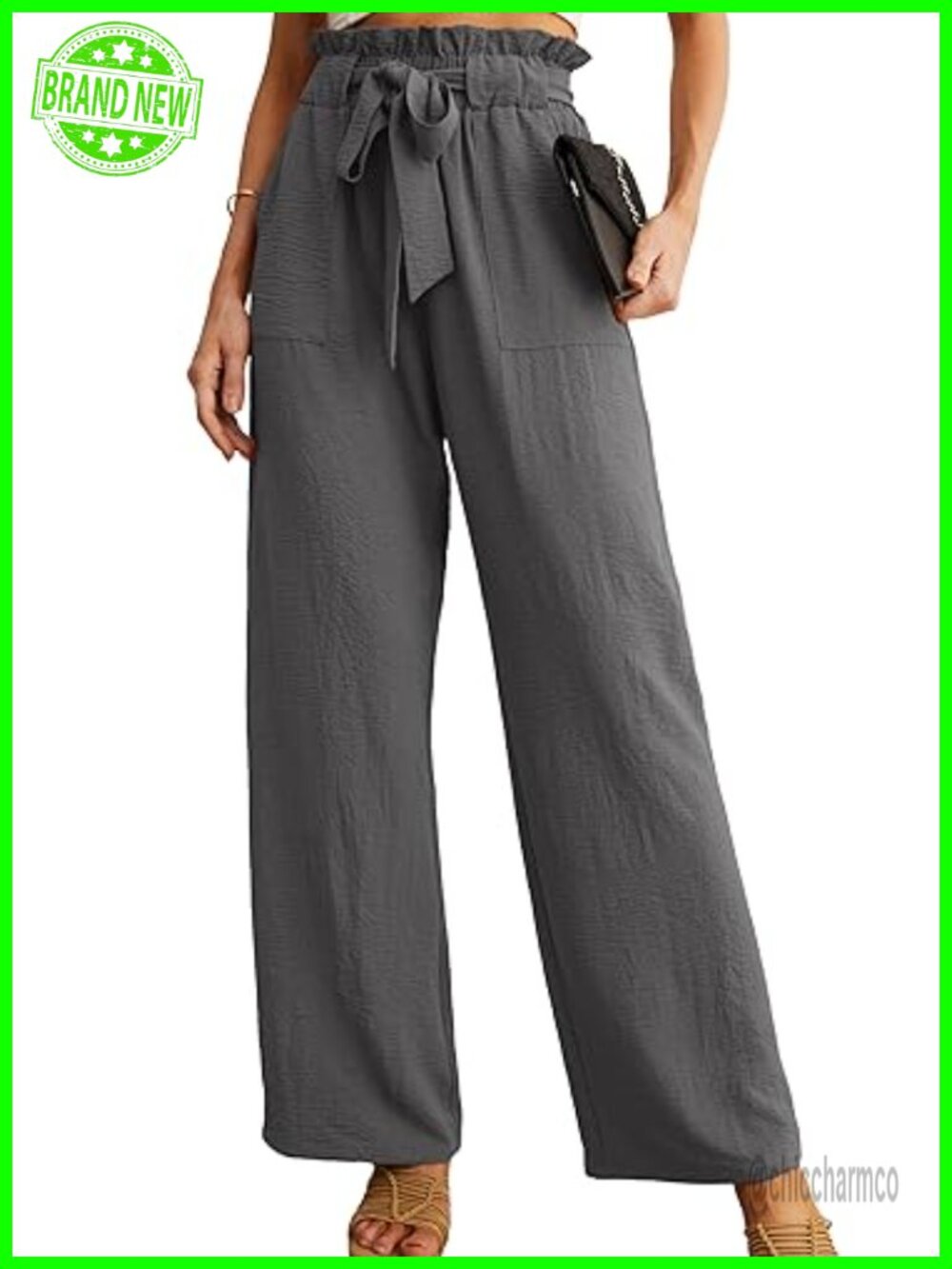 Women High Waist Palazzo Pants Adjustable Knot Wide Leg Trousers Pockets Beach